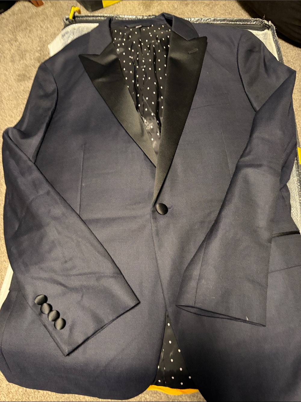 Bonobos Navy Blue Blazer with Black Satin Lapel